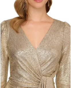 Women Adrianna Papell Metallic Foil Knit Draped Cocktail Dress