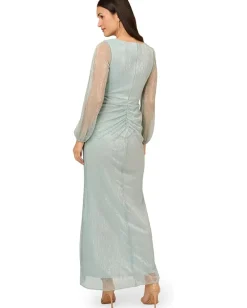 Adrianna Papell Metallic Mesh Gown Mint Smoke Discount