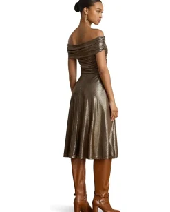 Women Lauren Ralph Lauren Metallic Off-The-Shoulder Cocktail Dress