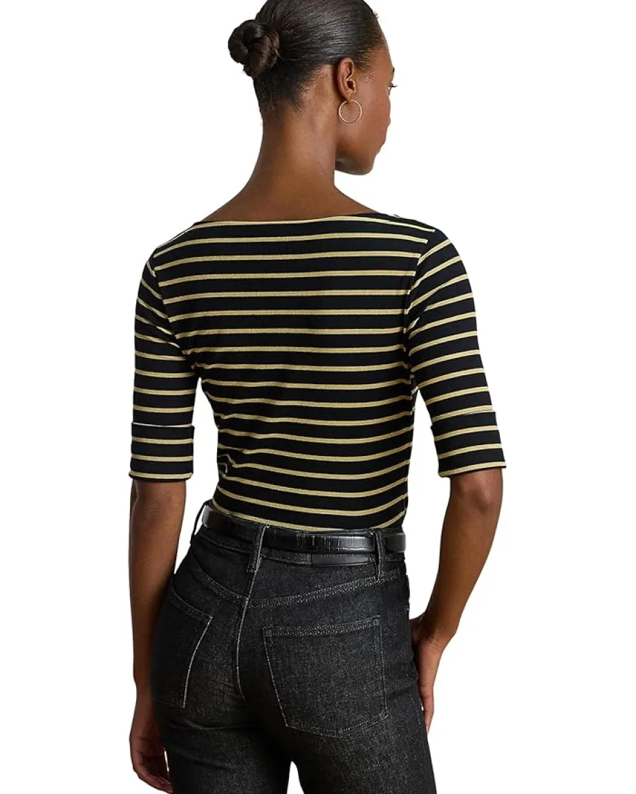 Women Lauren Ralph Lauren Metallic Striped Boatneck Tee