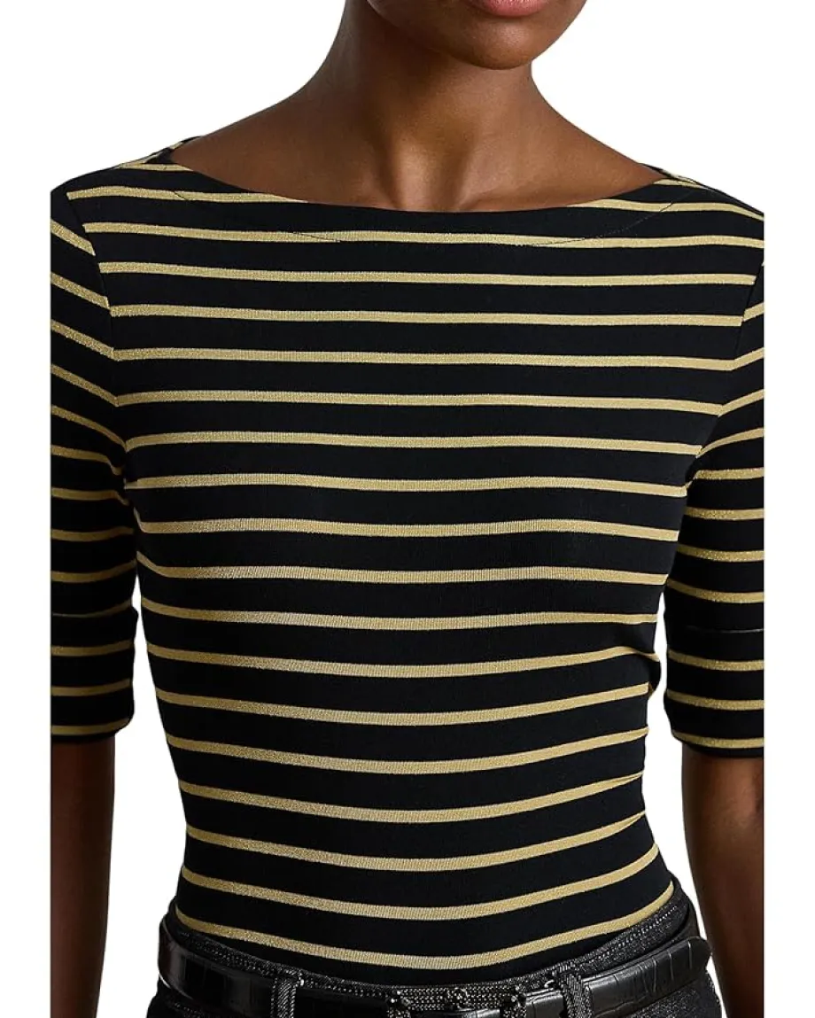 Women Lauren Ralph Lauren Metallic Striped Boatneck Tee
