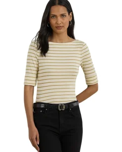 Women Lauren Ralph Lauren Metallic Striped Boatneck Tee