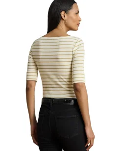 Women Lauren Ralph Lauren Metallic Striped Boatneck Tee