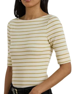 Women Lauren Ralph Lauren Metallic Striped Boatneck Tee