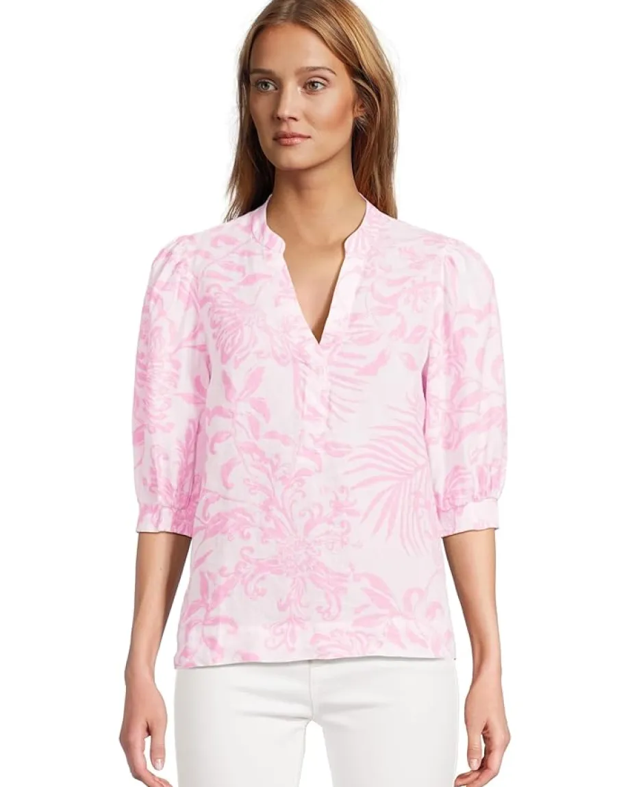 Women Lilly Pulitzer Mialeigh Elbow Sleeve Linen Top