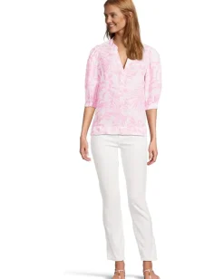 Women Lilly Pulitzer Mialeigh Elbow Sleeve Linen Top