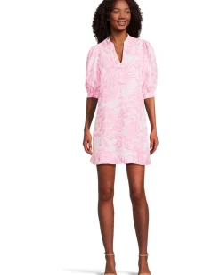 Lilly Pulitzer Mialeigh Elbow Sleeve Linen Rousseau Pink Glisten In The Sun Best