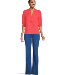 Women Lilly Pulitzer Mialeigh Elbow Sleeve Linen Top