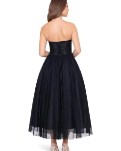 Women Betsy & Adam Mid Length Mesh Skirt Lace Top Gown