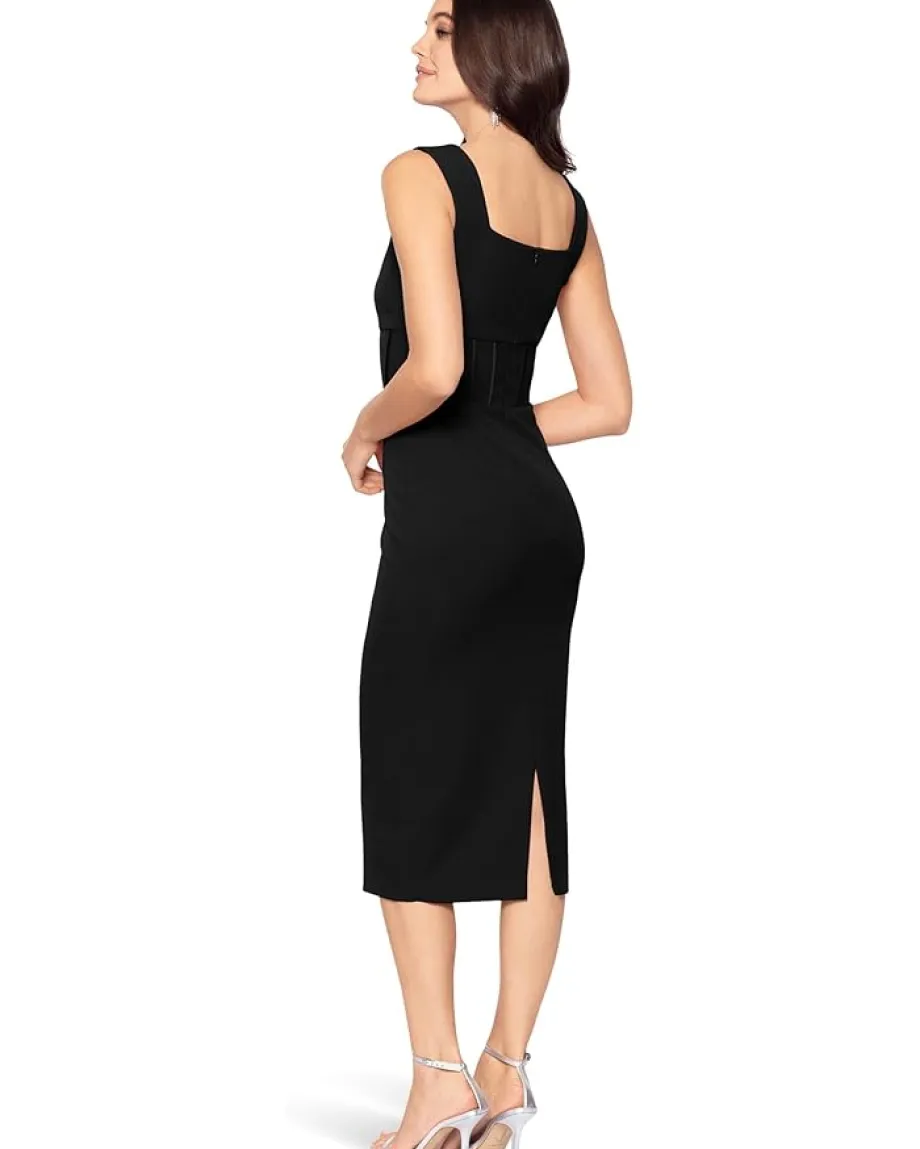 Betsy & Adam Midi Scuba Crepe Corset Bone Black Hot