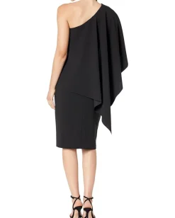 Women XSCAPE Midi Scuba Crepe One Shoulder Cape