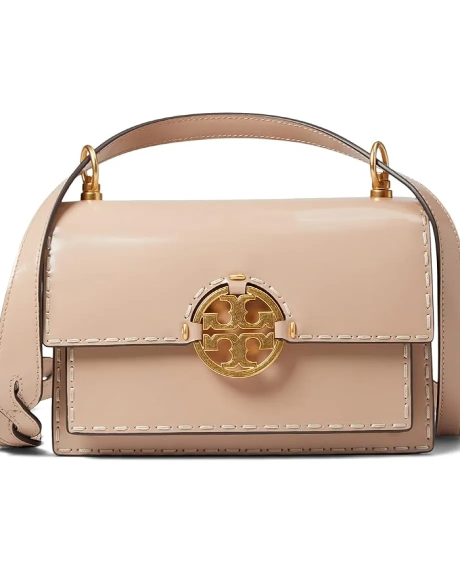 Tory Burch Miller Spazzolato Pick Stitch Small Flap Shoulder Bag Devon Sand Sale