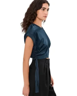 AllSaints Mira Satin Tee Collegiate Blue Outlet