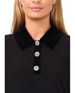 Women CeCe Mixed Media 1/2 Placket Collared Knit