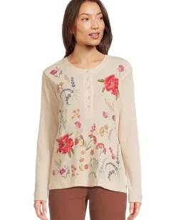 Women Johnny Was Mixed Media Henley Thermal