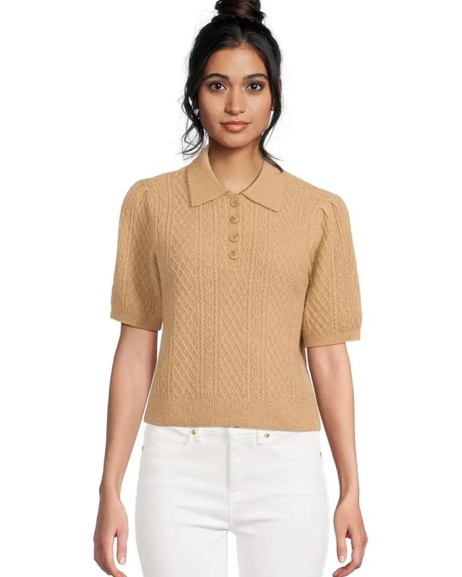 Women Lilla P Mixed Stitch Elbow Sleeve Polo