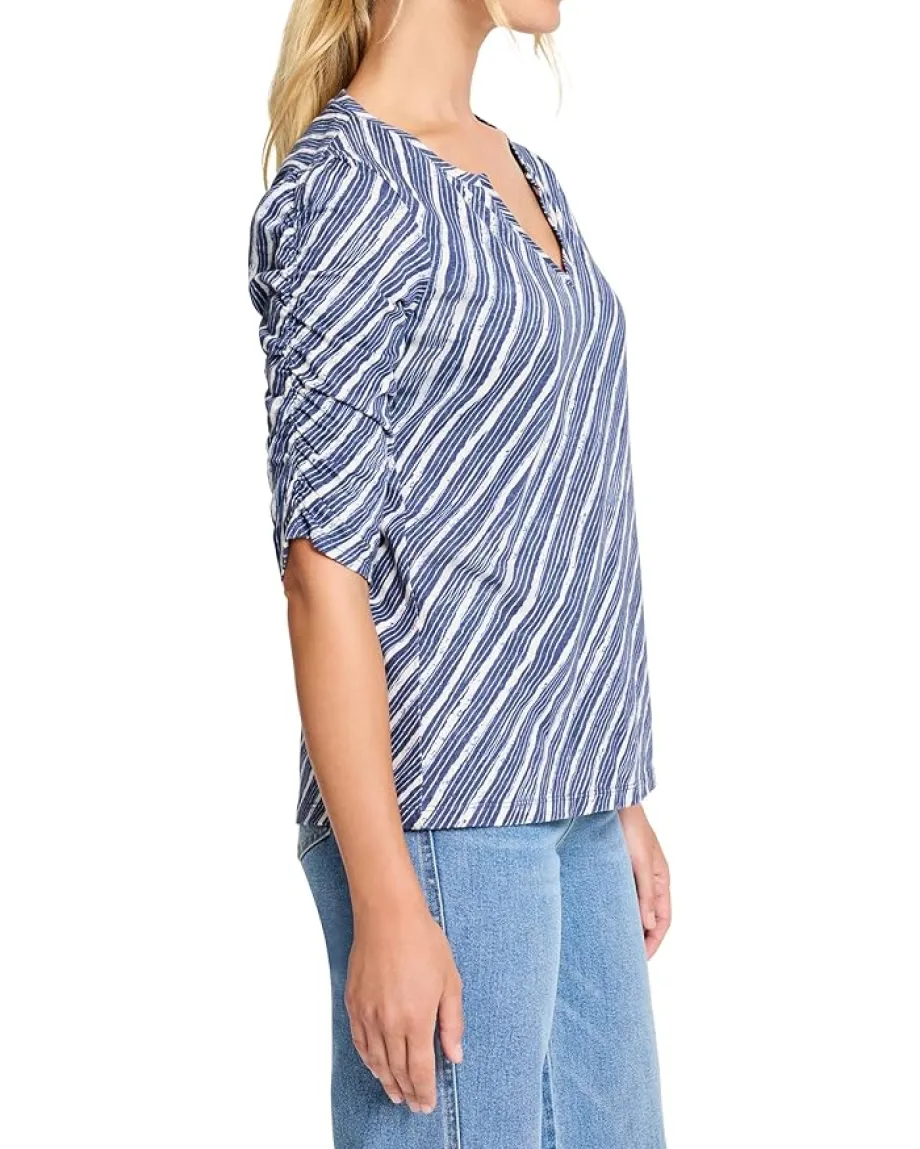 Women NIC+ZOE Mixed Stripe Ruched Sleeve Tee