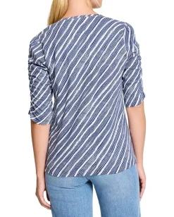 Women NIC+ZOE Mixed Stripe Ruched Sleeve Tee