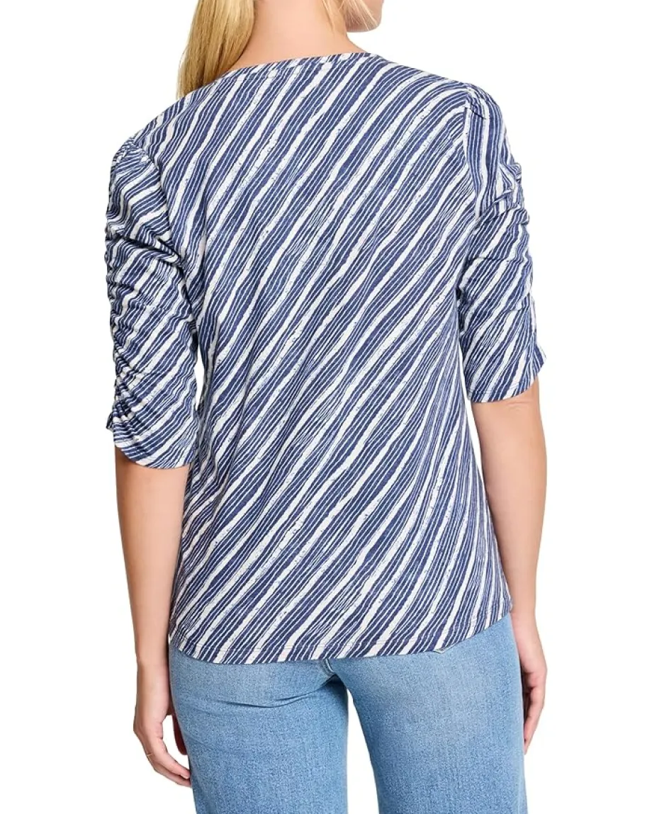 Women NIC+ZOE Mixed Stripe Ruched Sleeve Tee