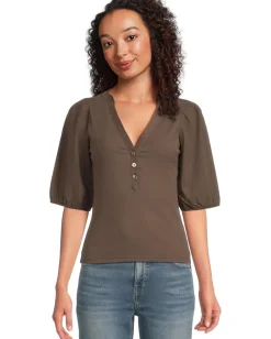 Madewell Mixy V Neck Puff Tee Roasted Chicory Discount