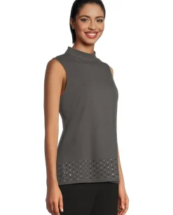 Vince Camuto Mock Neck Sleeveless Tunic Med Heather Grey Discount