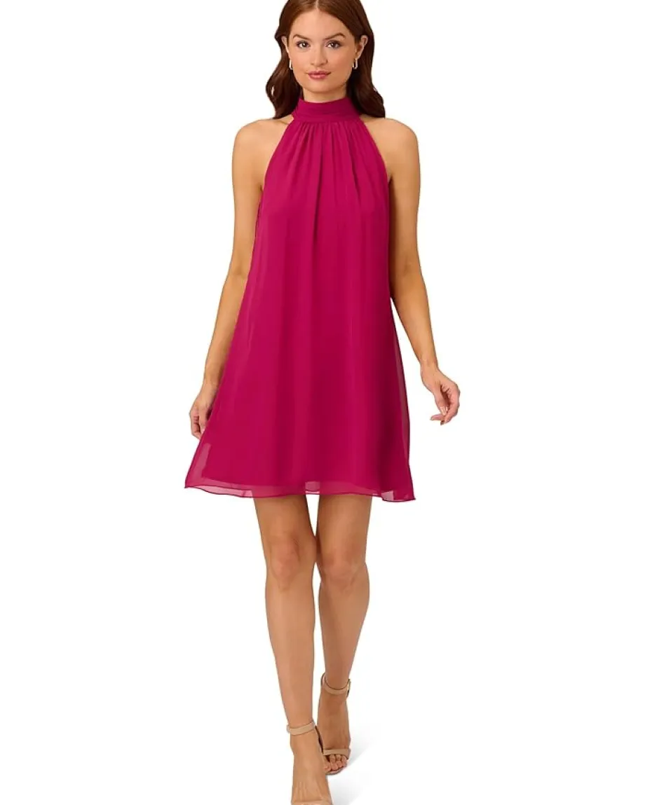 Women Adrianna Papell Mockneck Chiffon Jersey Dress