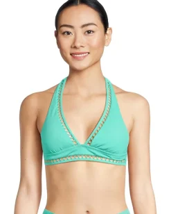 BECCA Modern Edge Rib Cassidy Halter Top Aqua Sea Discount