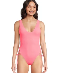 BECCA Modern Edge Rib Sophie Lace Up One Piece Coral Reef Discount