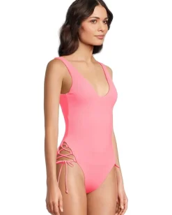 BECCA Modern Edge Rib Sophie Lace Up One Piece Coral Reef Discount