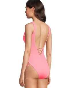 BECCA Modern Edge Rib Sophie Lace Up One Piece Coral Reef Discount