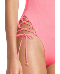 BECCA Modern Edge Rib Sophie Lace Up One Piece Coral Reef Discount