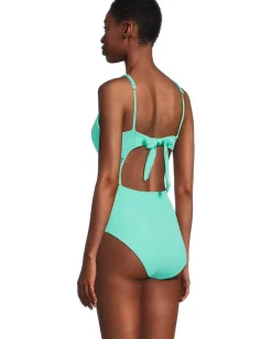 BECCA Modern Edge Rib Toni Plunge One Piece Aqua Sea Sale