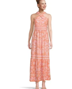 Lilly Pulitzer Montecito Halter Maxi Dress Papaya Breezy Palm Engineered Maxi Dress Hot