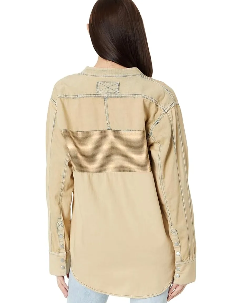 Free People Moto Color Block Shirt Sand Jam Outlet