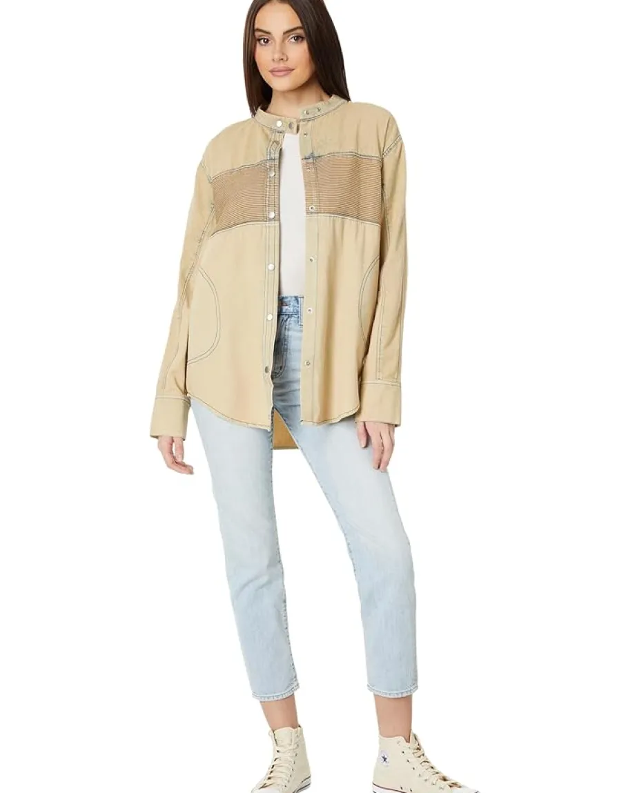 Free People Moto Color Block Shirt Sand Jam Outlet