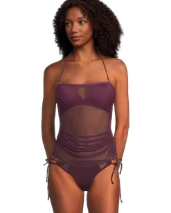 BECCA Muse Hadlee Bandeau Mesh Overlay Tankini Top Aubergine Clearance