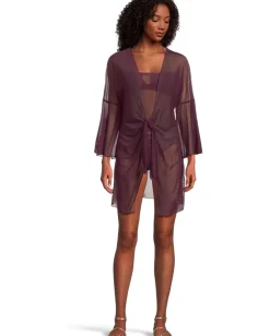 BECCA Muse Hadlee Bandeau Mesh Overlay Tankini Top Aubergine Clearance