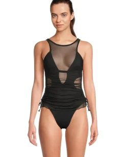 BECCA Muse Macie High Neck Mesh Overlay One Piece Black Online