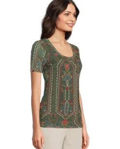 Women Johnny Was Nanette Short Sleeve Mesh Tee