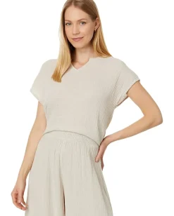 Women Michael Stars Naomi Split Neck Top