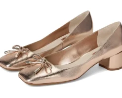 Franco Sarto Natalia Square Toe Block Heel Pumps with Bow Rose Gold Pink Online