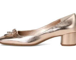 Franco Sarto Natalia Square Toe Block Heel Pumps with Bow Rose Gold Pink Online