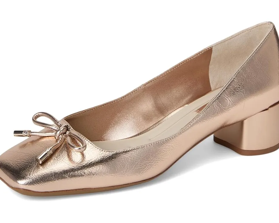 Franco Sarto Natalia Square Toe Block Heel Pumps with Bow Rose Gold Pink Online