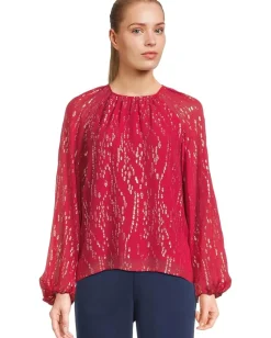 Lilly Pulitzer Noraleen Silk Top Malbec Red Fish Clip Chiffon