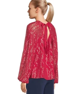 Lilly Pulitzer Noraleen Silk Top Malbec Red Fish Clip Chiffon