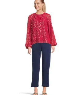 Lilly Pulitzer Noraleen Silk Top Malbec Red Fish Clip Chiffon