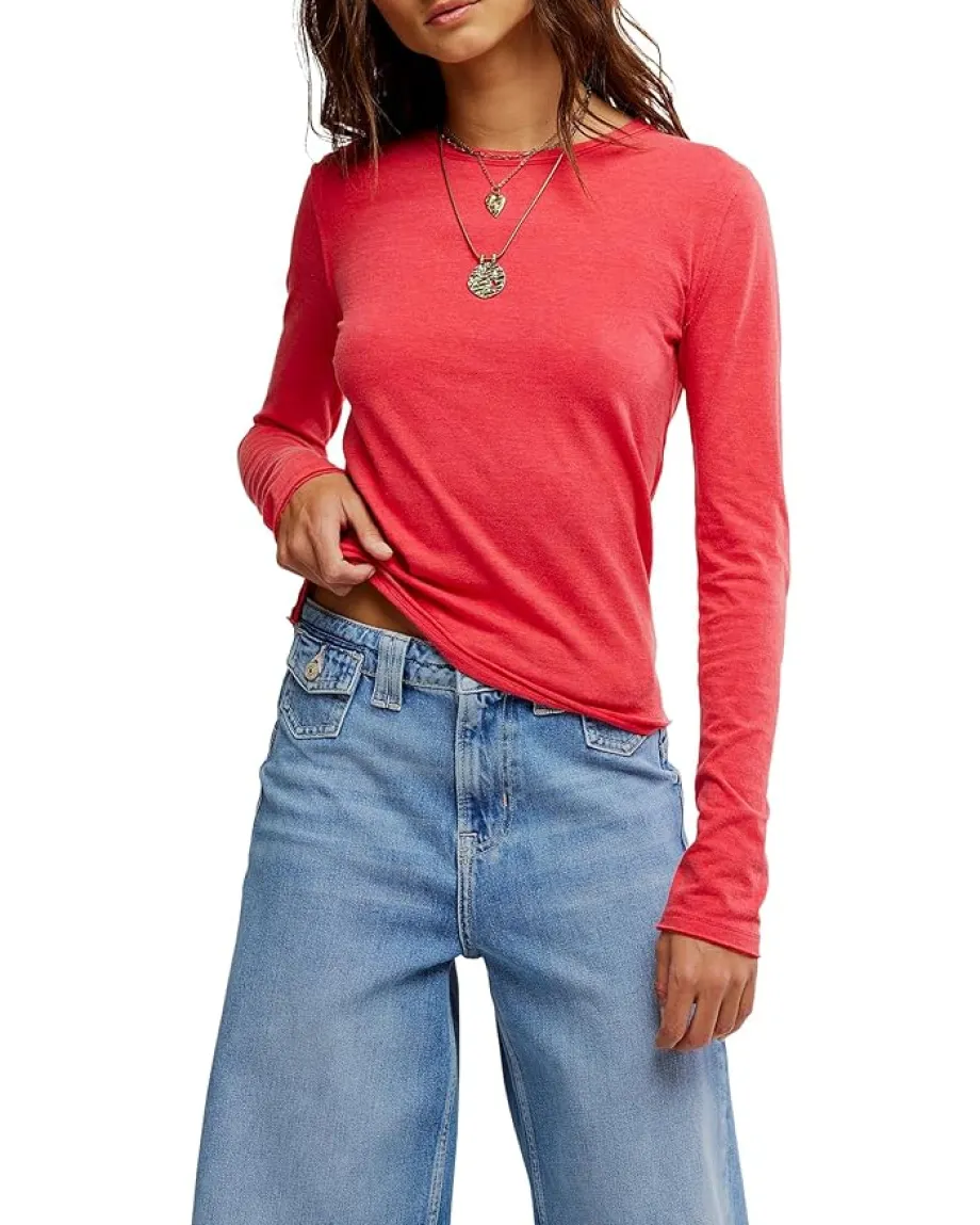 Free People Nova Tee Long Sleeve Rococco Red Hot