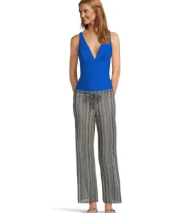 Tommy Bahama Ocean Point Over-the-Shoulder V-Neck One-Piece Beach Glass Blue Clearance