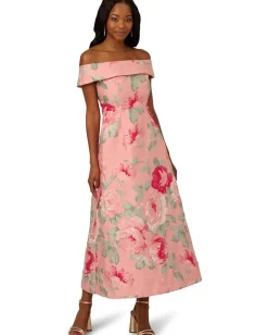 Adrianna Papell Off Shoulder Jacquard Dress Pink Multi Discount