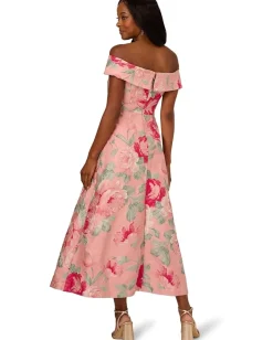 Adrianna Papell Off Shoulder Jacquard Dress Pink Multi Discount